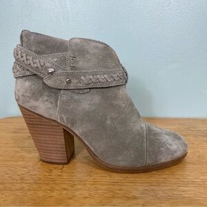 Rag & Bone Harrow Belted Suede Gray Heeled Bootie Leather‎ Sz 7